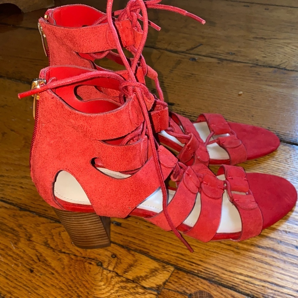 Marc Fisher Red Suede Block Heel Sandals